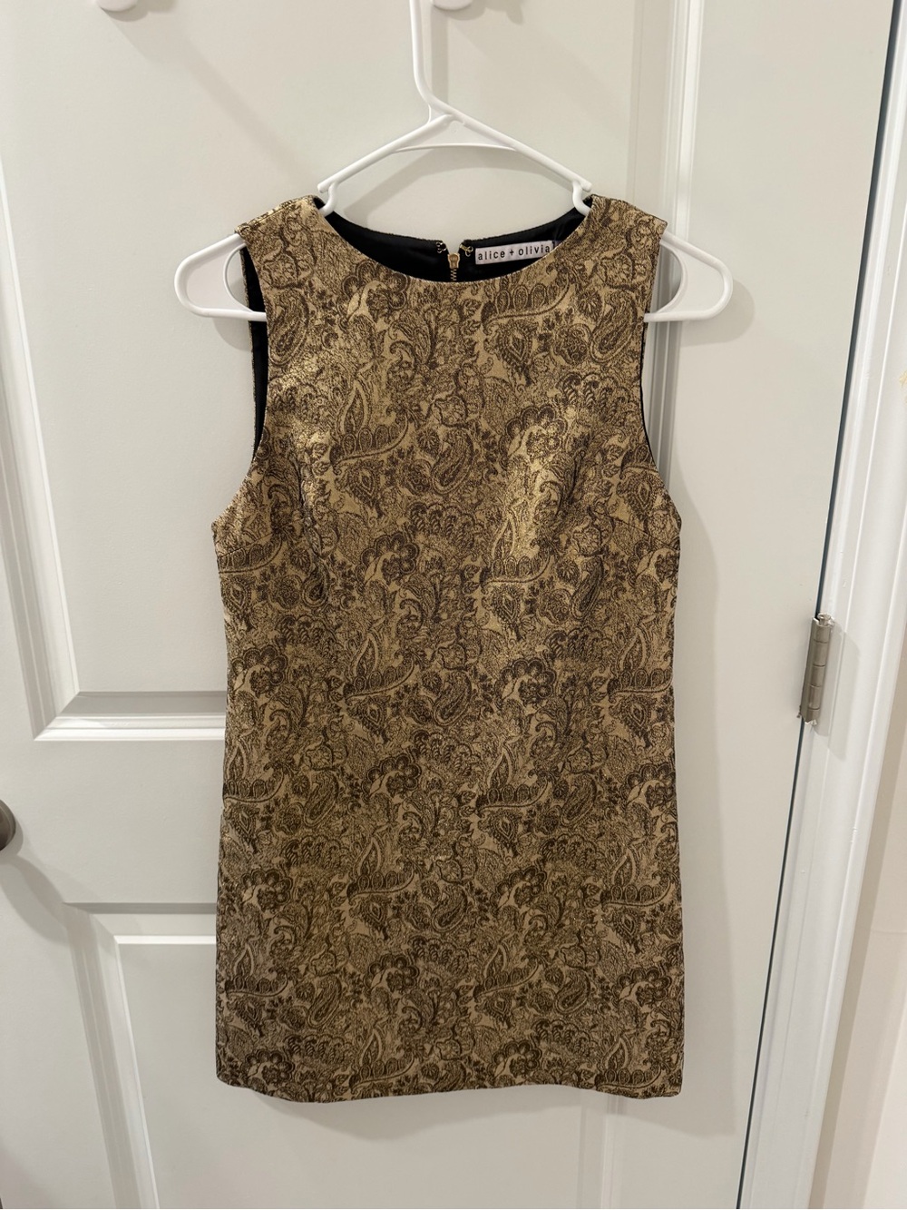 Alice + Olivia Metallic Gold Paisley Mini Dress